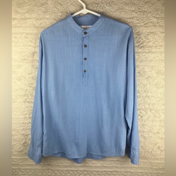 D. LAND Blue Pop Over Shirt Parsons Collar - Picture 7 of 11